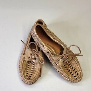 Frye  metallic woven leather boat shoes